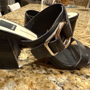 Dolce Vita Black Mules with Gold Buckle